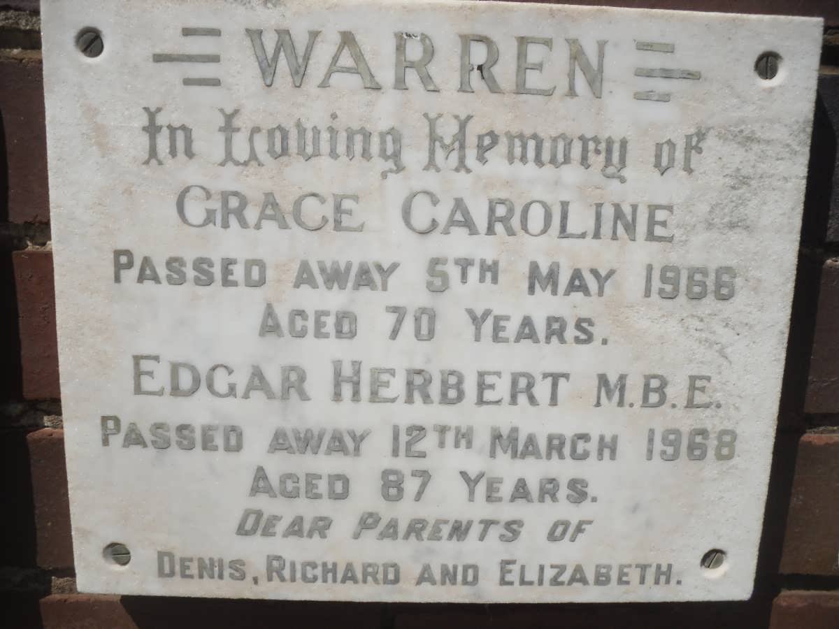WARREN Edgar Herbert -1968 &amp; Grace Caroline -1966