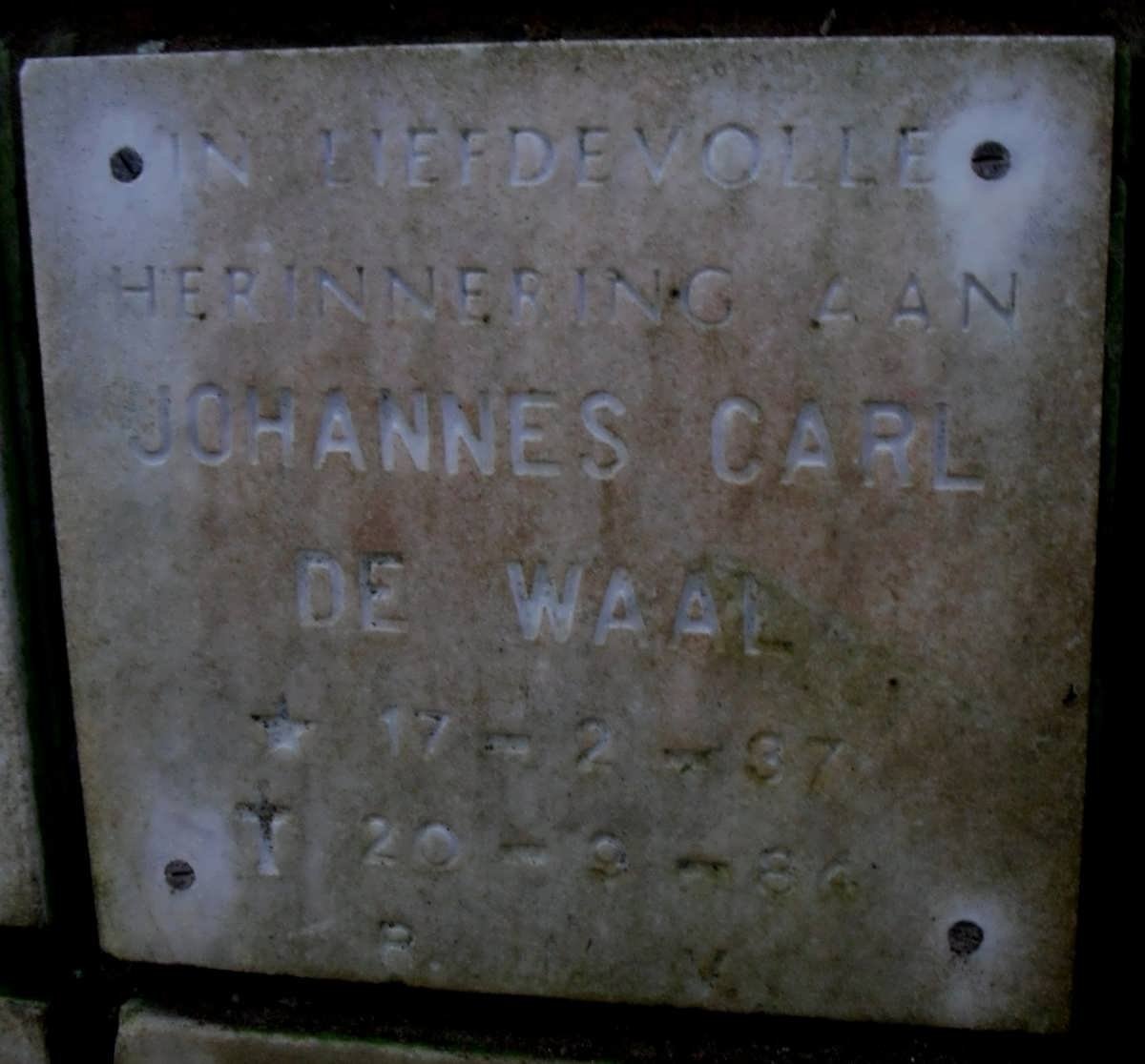 WAAL Johannes Carl, de 1937-1984