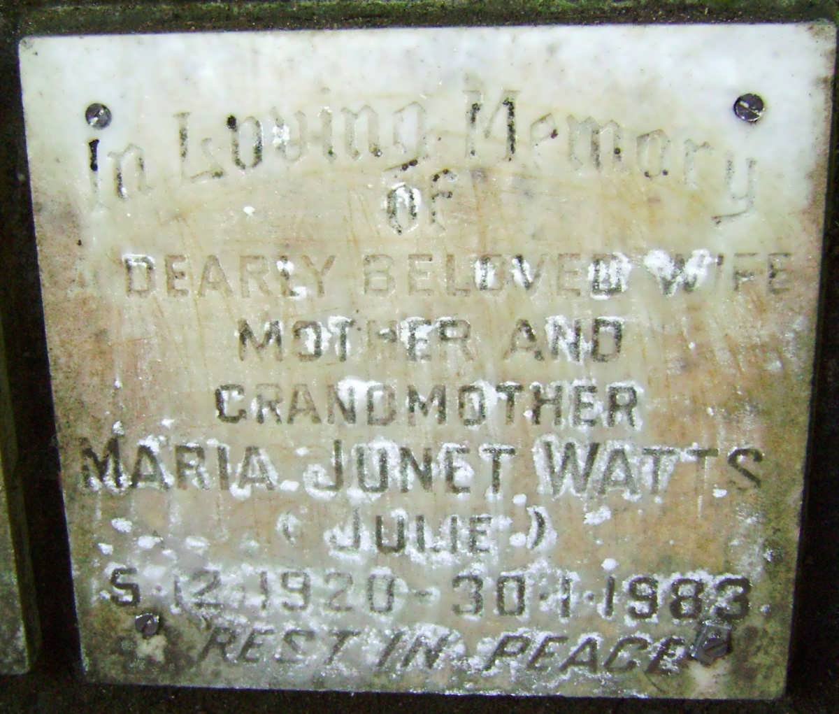 WATTS Maria Junet 1920-1983