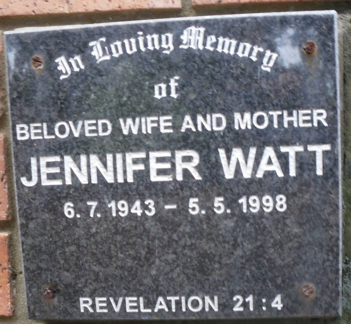 WATT Jennifer 1943-1998