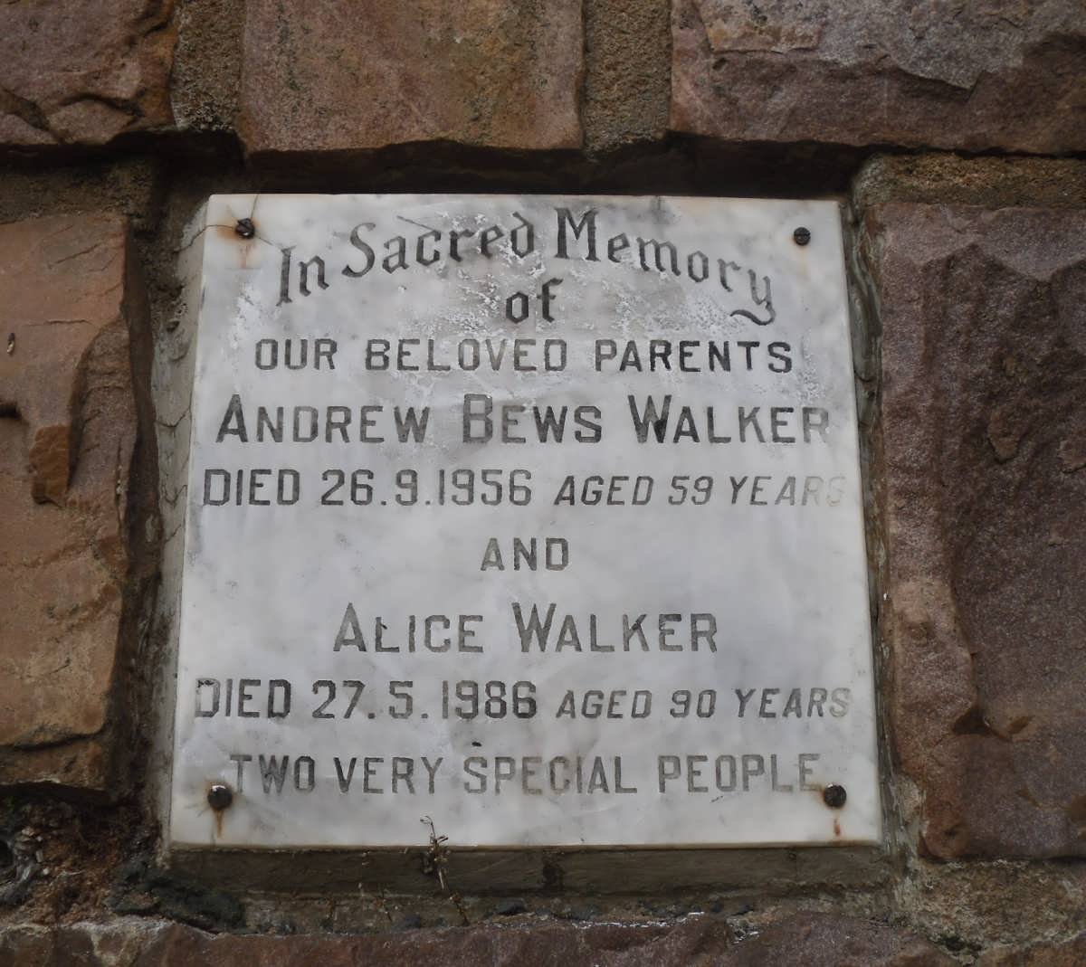 WALKER Andrew Bews -1956 &amp; Alice -1986