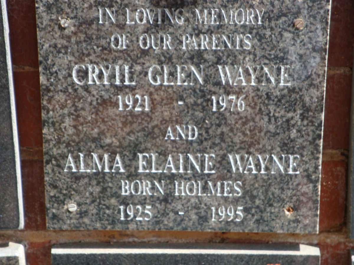 WAYNE Cyril Glen 1921-1976 &amp; Alma Elaine HOLMES 1925-1995