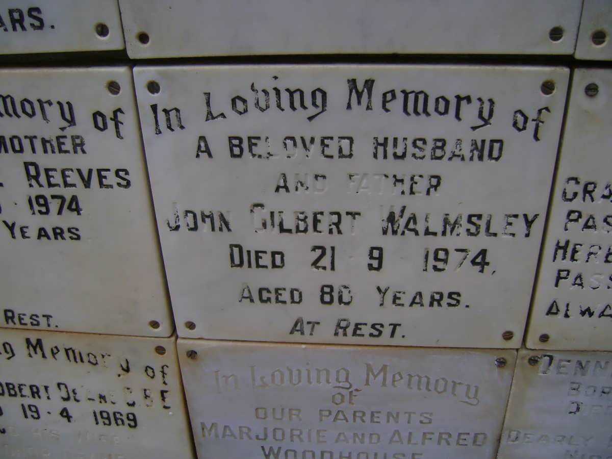 WALMSLEY John Gilbert -1974