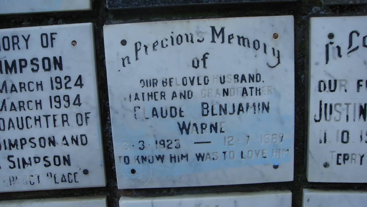 WARNE Claude Benjamin 1923-1987