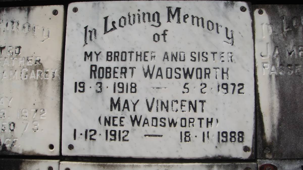 WADSWORTH Robert 1918-1972 :: VINCENT May nee WADSWORTH 1912-1988