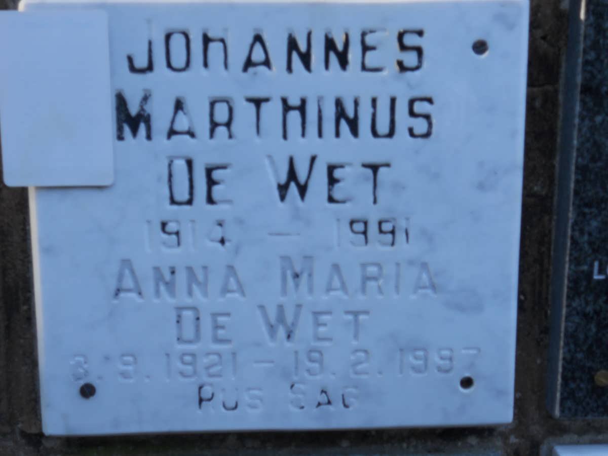 WET Johannes Marthinus, de 1914-1991 &amp; Anna Maria 1921-1997