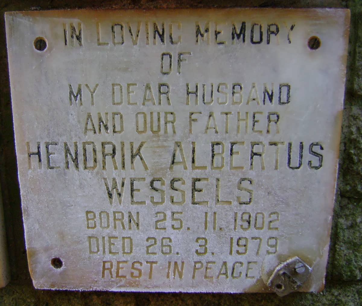 WESSELS Hendrik Albertus 1902-1979
