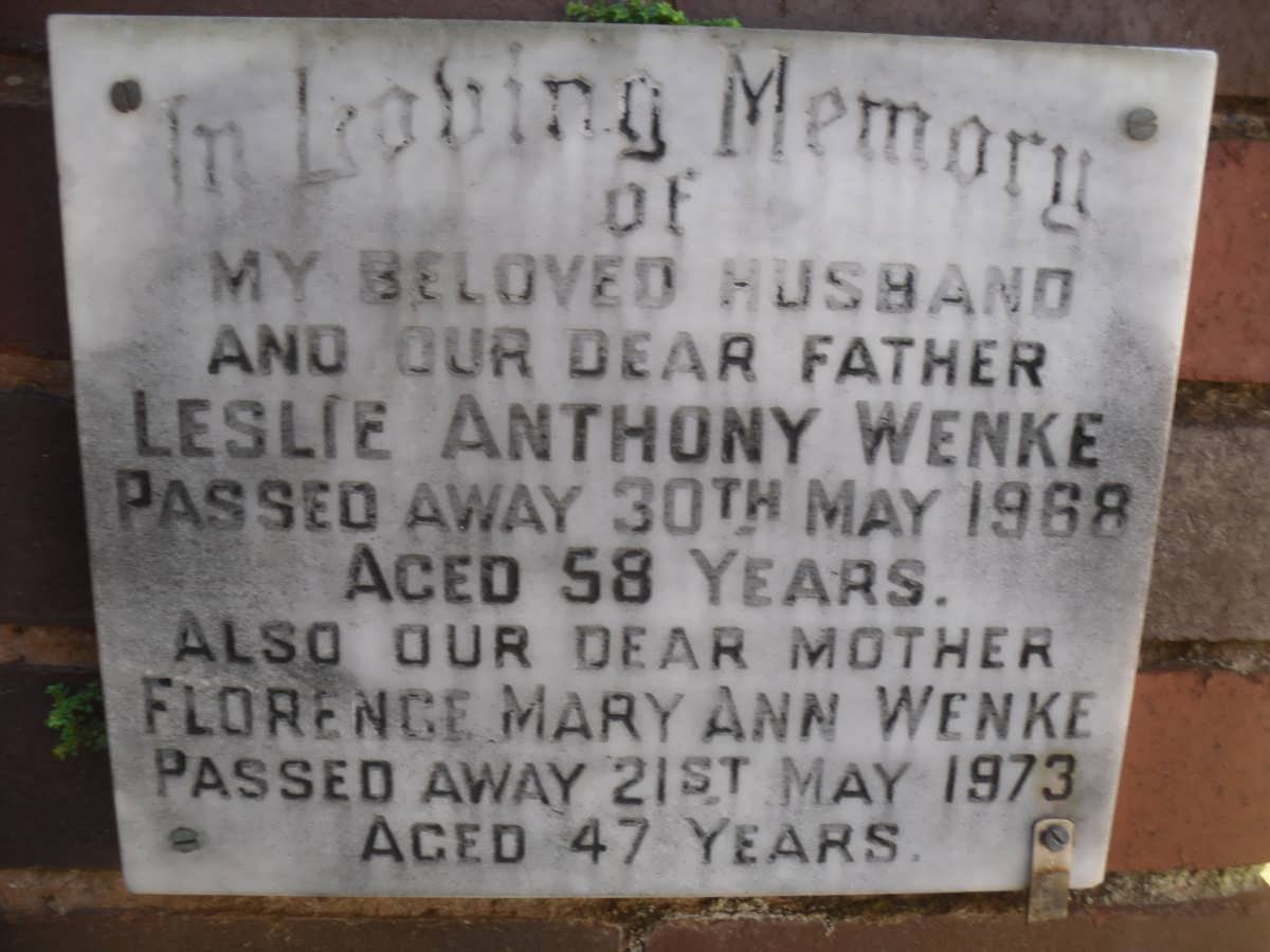 WENKE Leslie Anthony -1968 &amp; Florence Mary Ann -1973