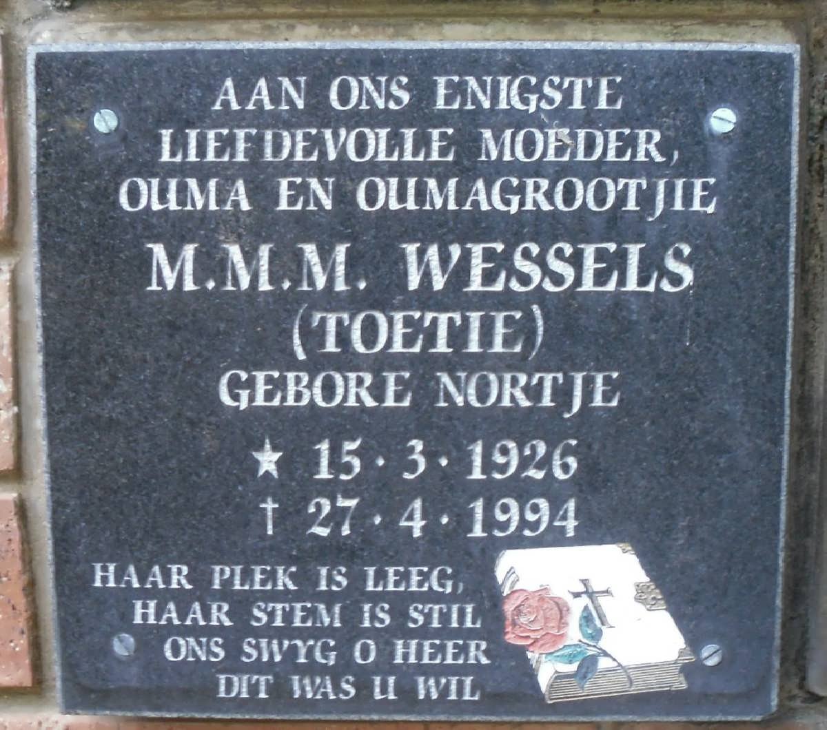 WESSELS M.M.M. nee NORTJE 1926-1994