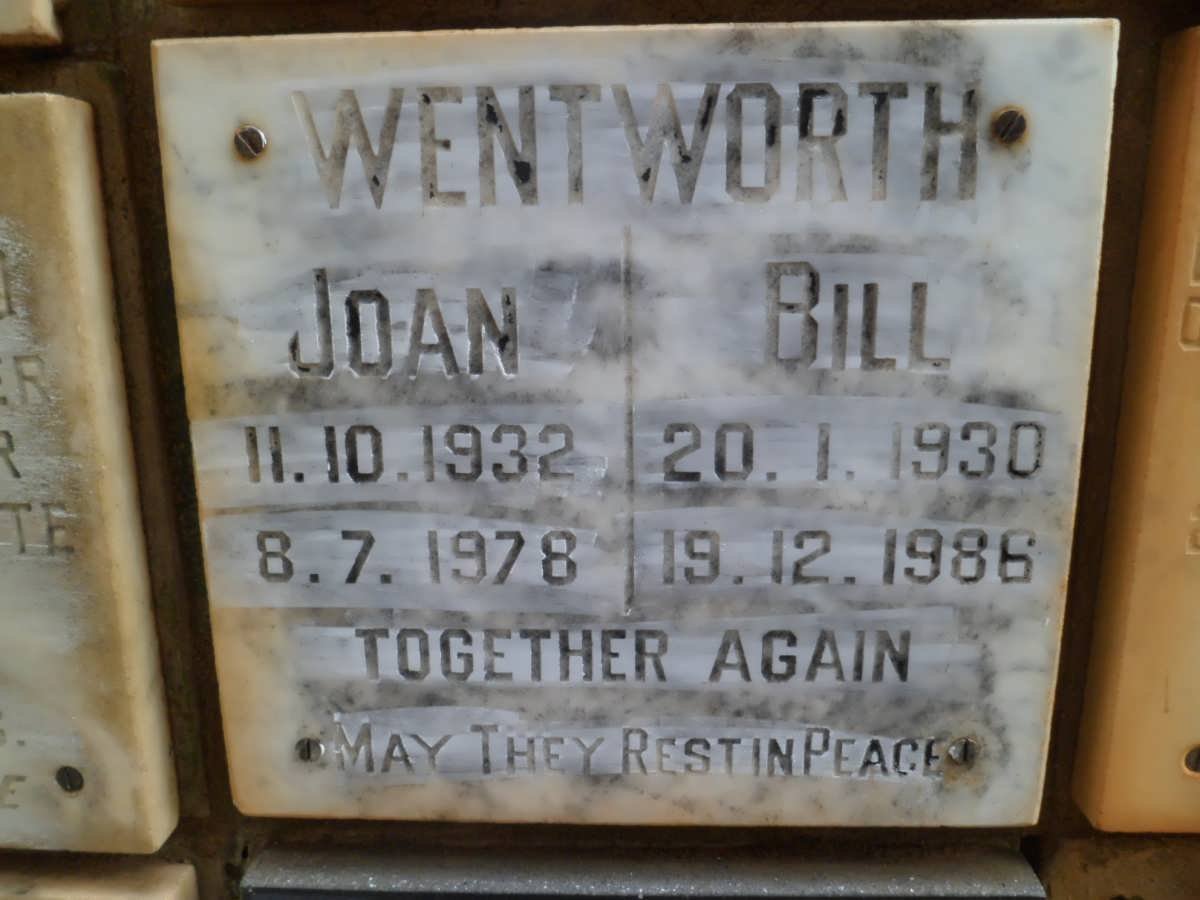 WENTWORTH Bill 1930-1986 &amp; Joan 1932-1978