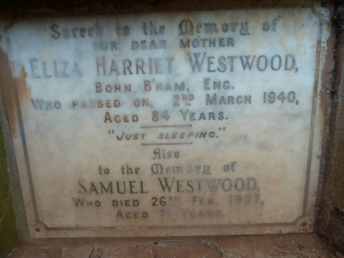 WESTWOOD Samuel  -1927 &amp; Eliza Harriet -1940