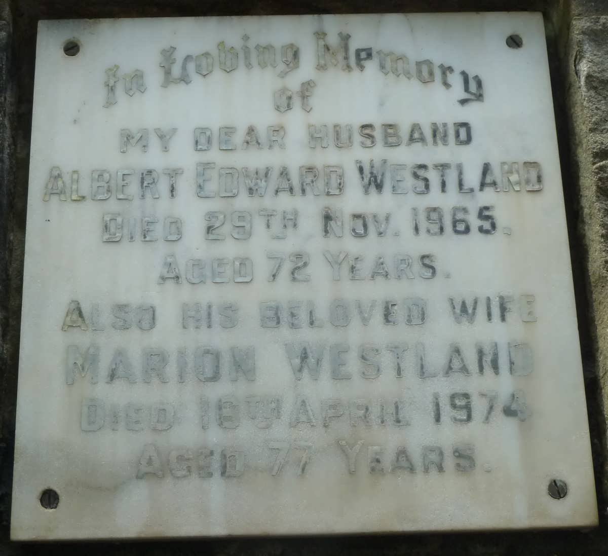 WESTLAND Albert Edward -1965 &amp; Marion -1974