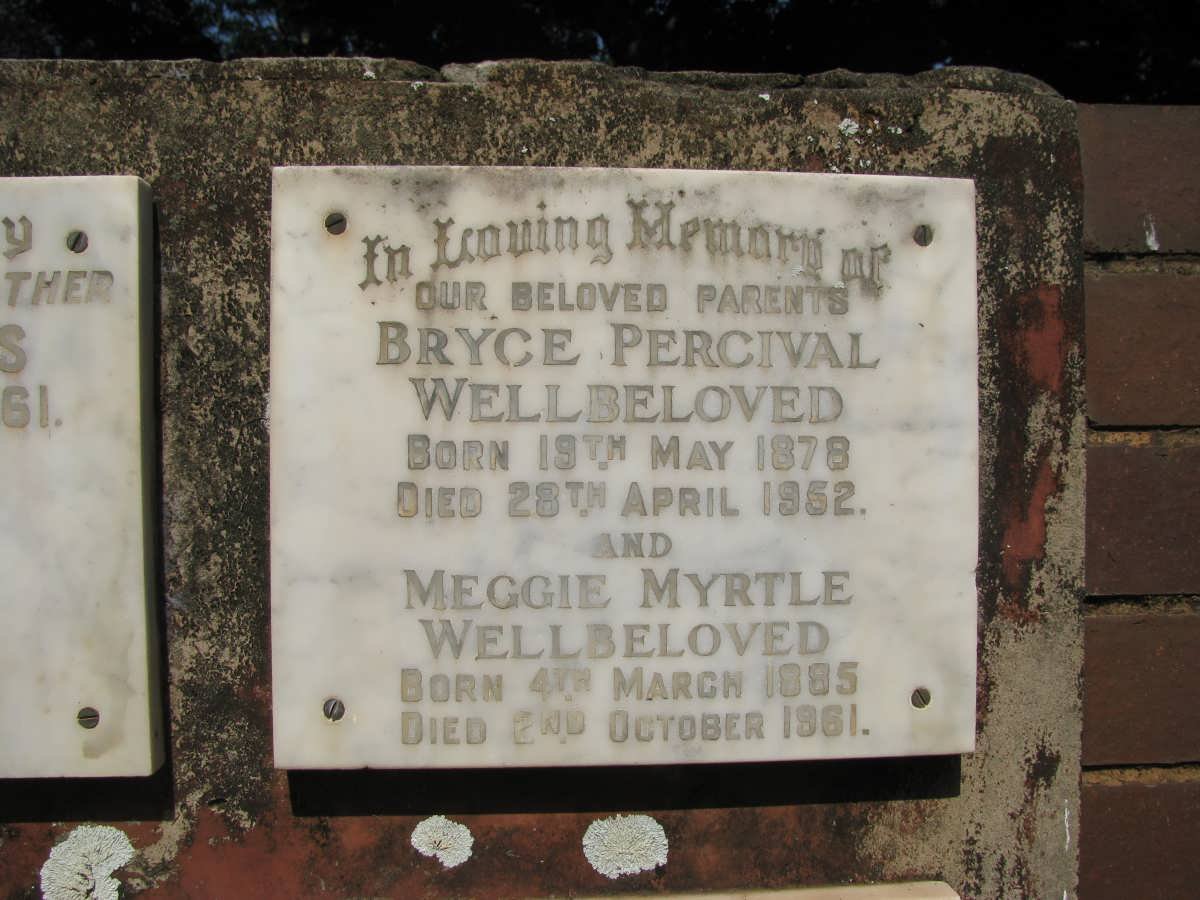WELLBELOVED Bryce Percival 1878-1952 &amp; Meggie Myrtle 1885-1961