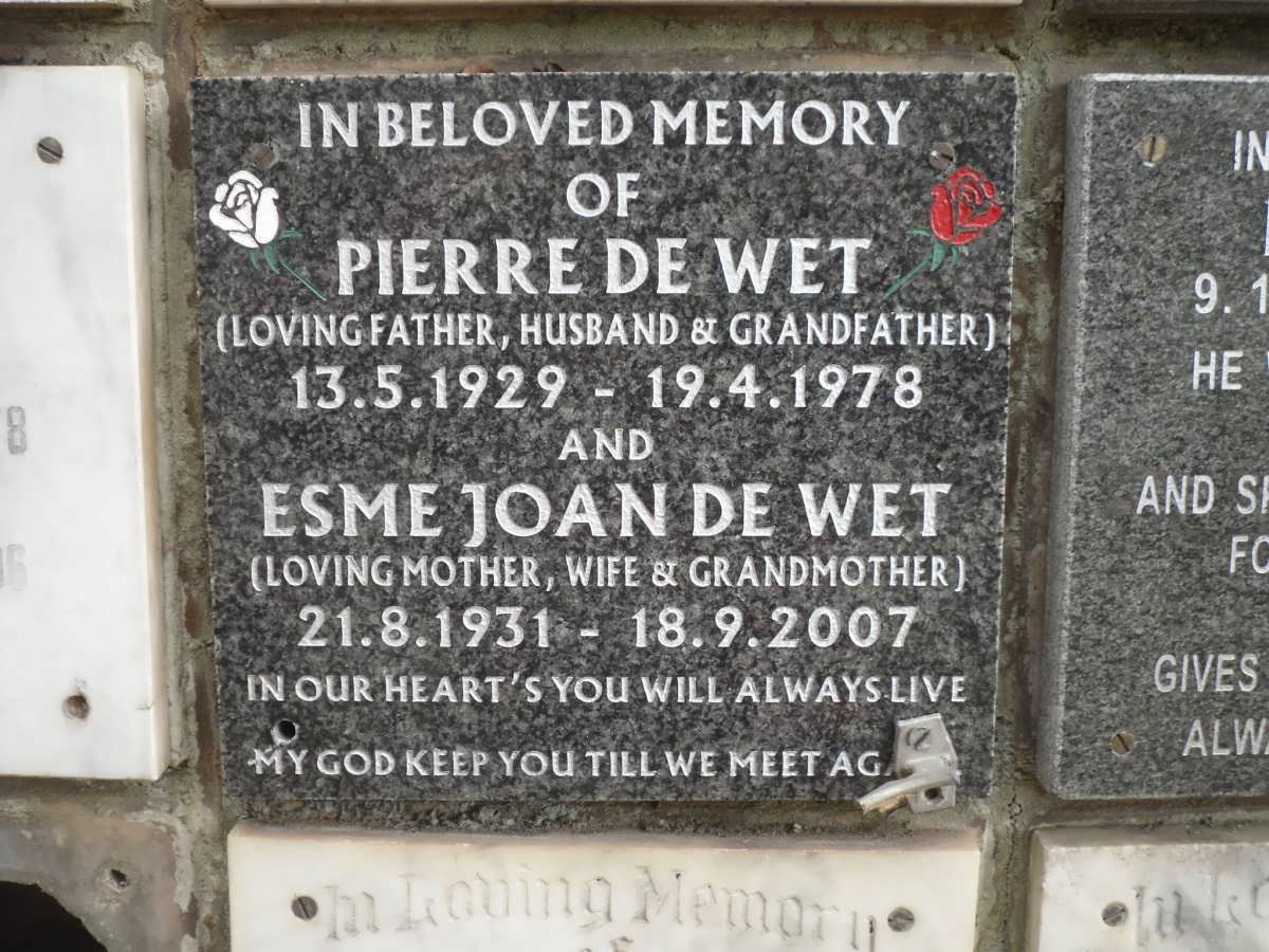 WET Pierre, de 1929-1978 &amp; Esme Joan 1931-2007