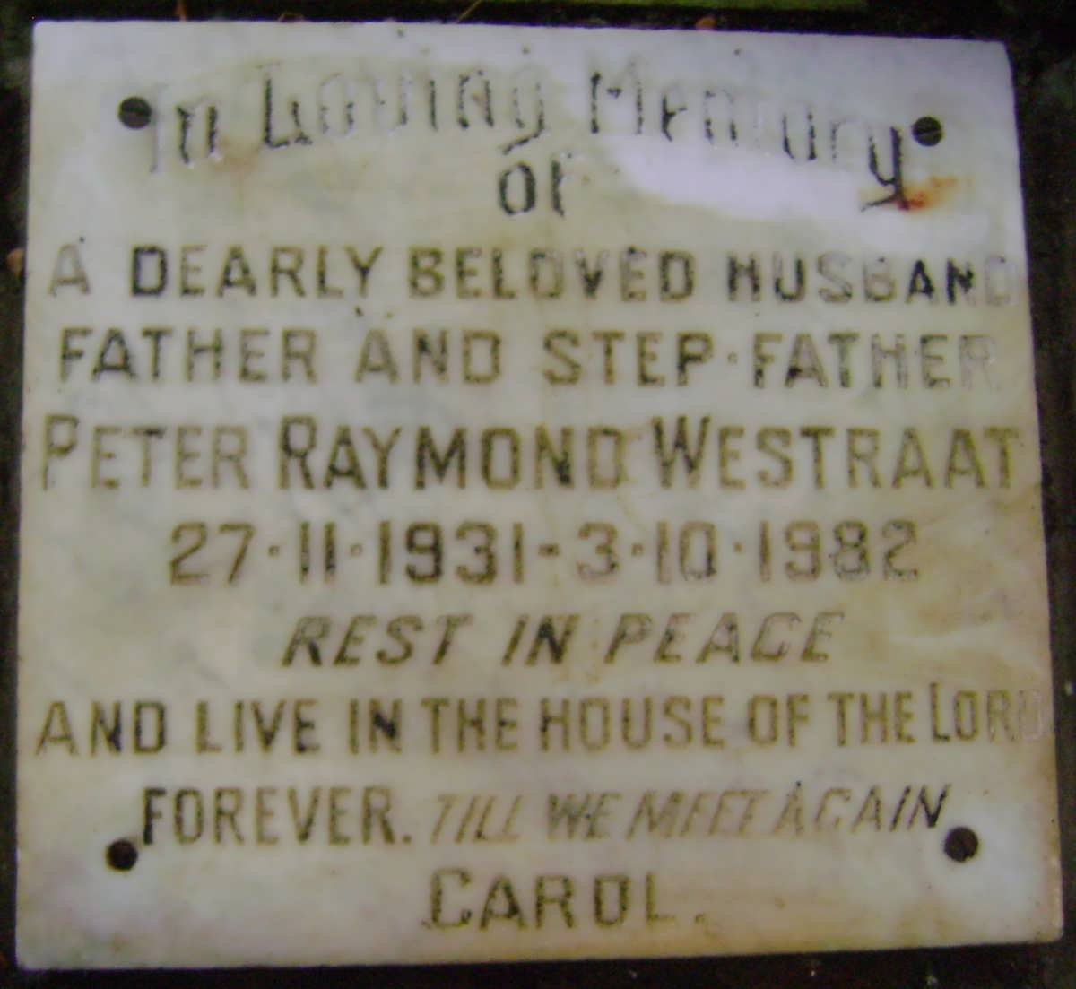 WESTRAAT Peter Raymond 1931-1982