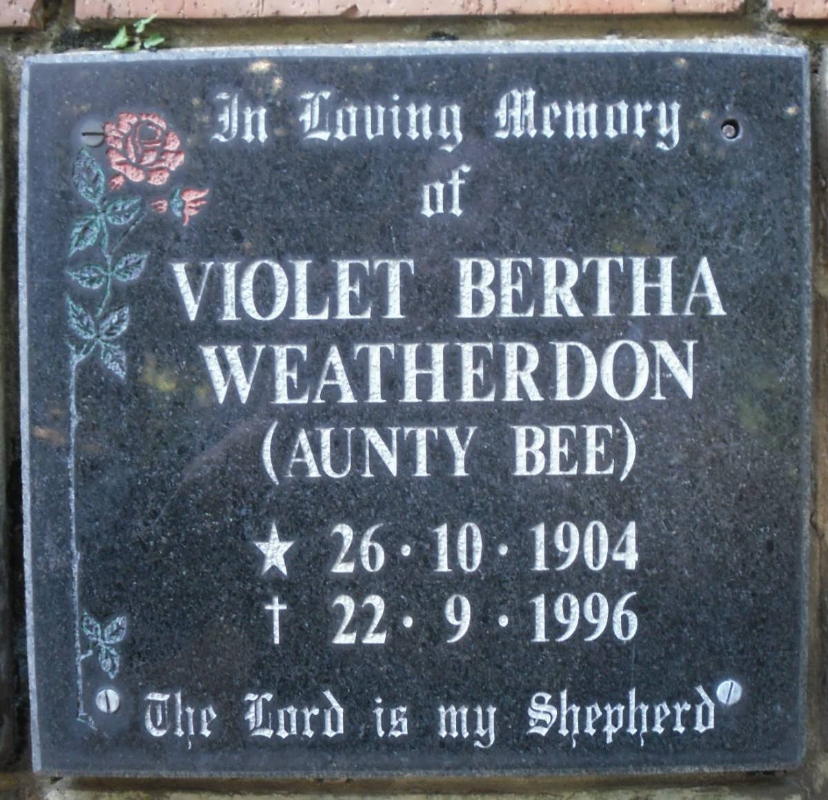 WEATHERDON Violet Bertha 1904-1996