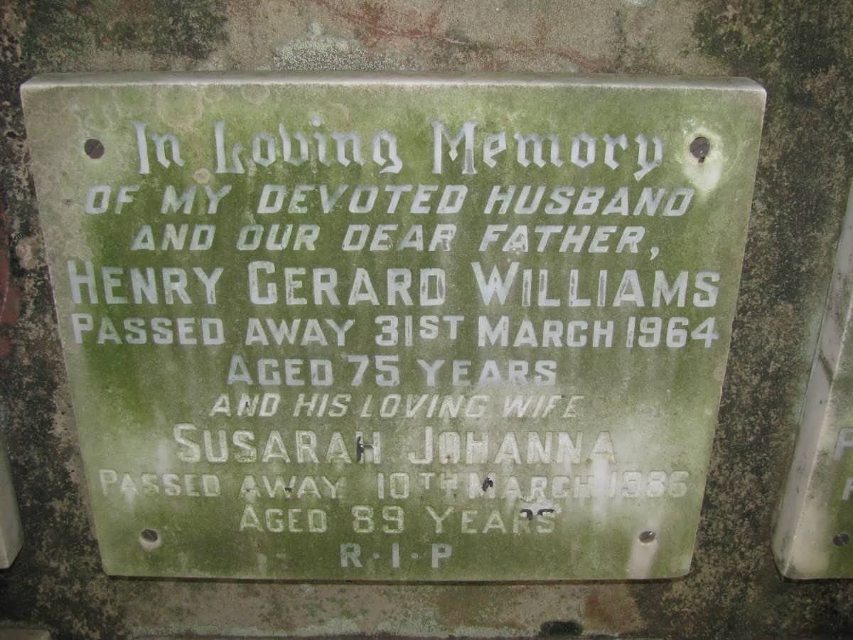 WILLIAMS Henry Gerard -1964 &amp; Susarah Johanna -1986