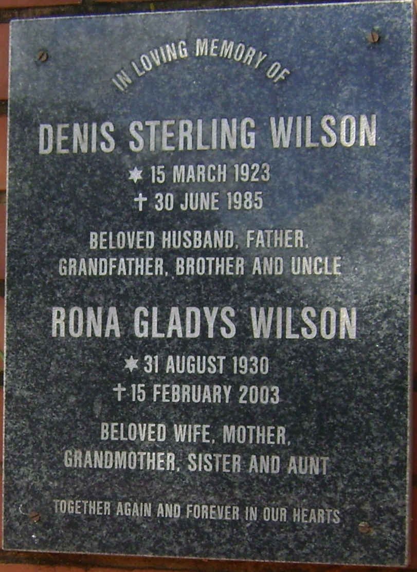 WILSON Denis Sterling 1923-1985 &amp; Rona Gladys 1930-2003
