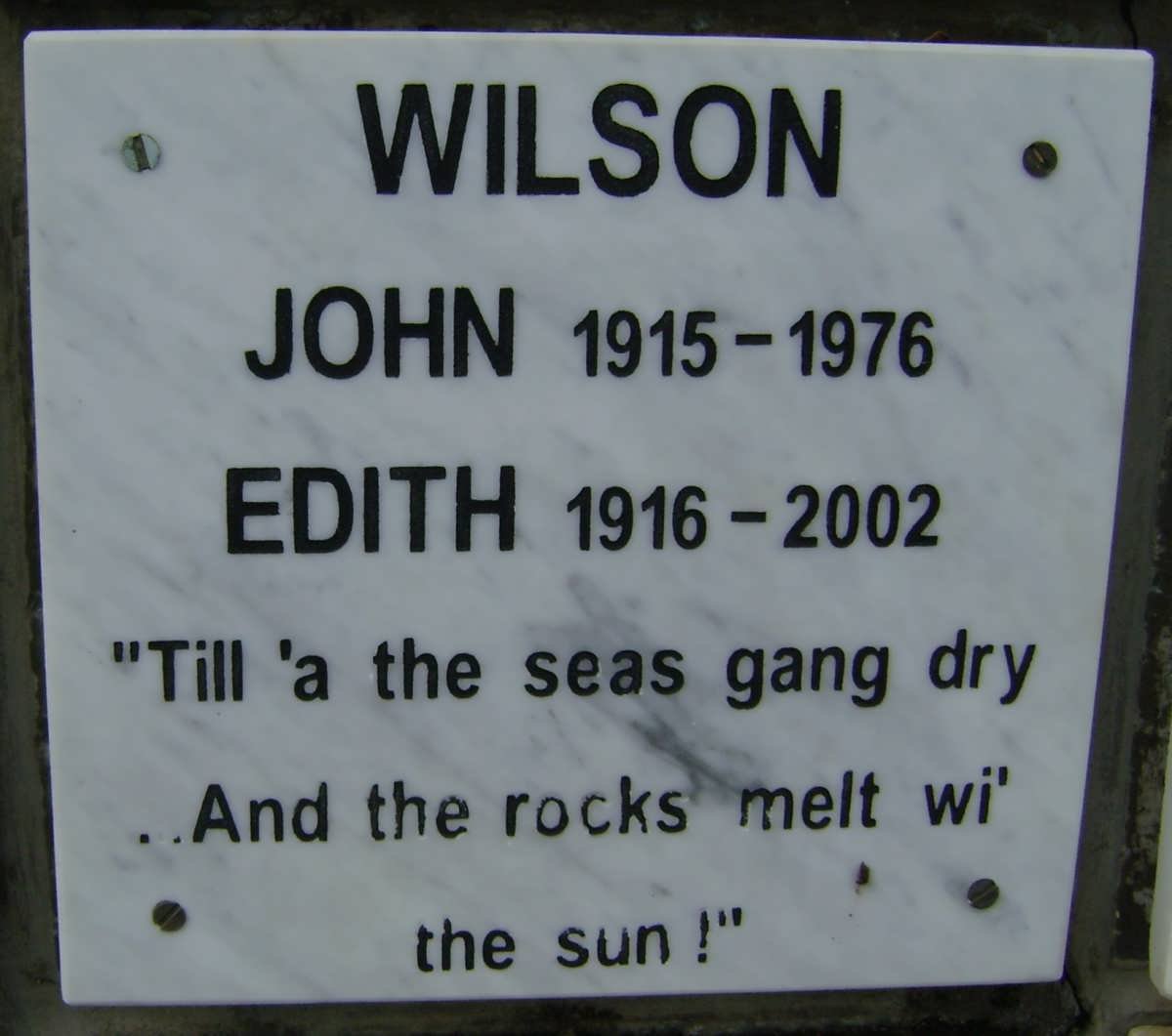 WILSON John 1915-1976 &amp; Edith 1916-2002