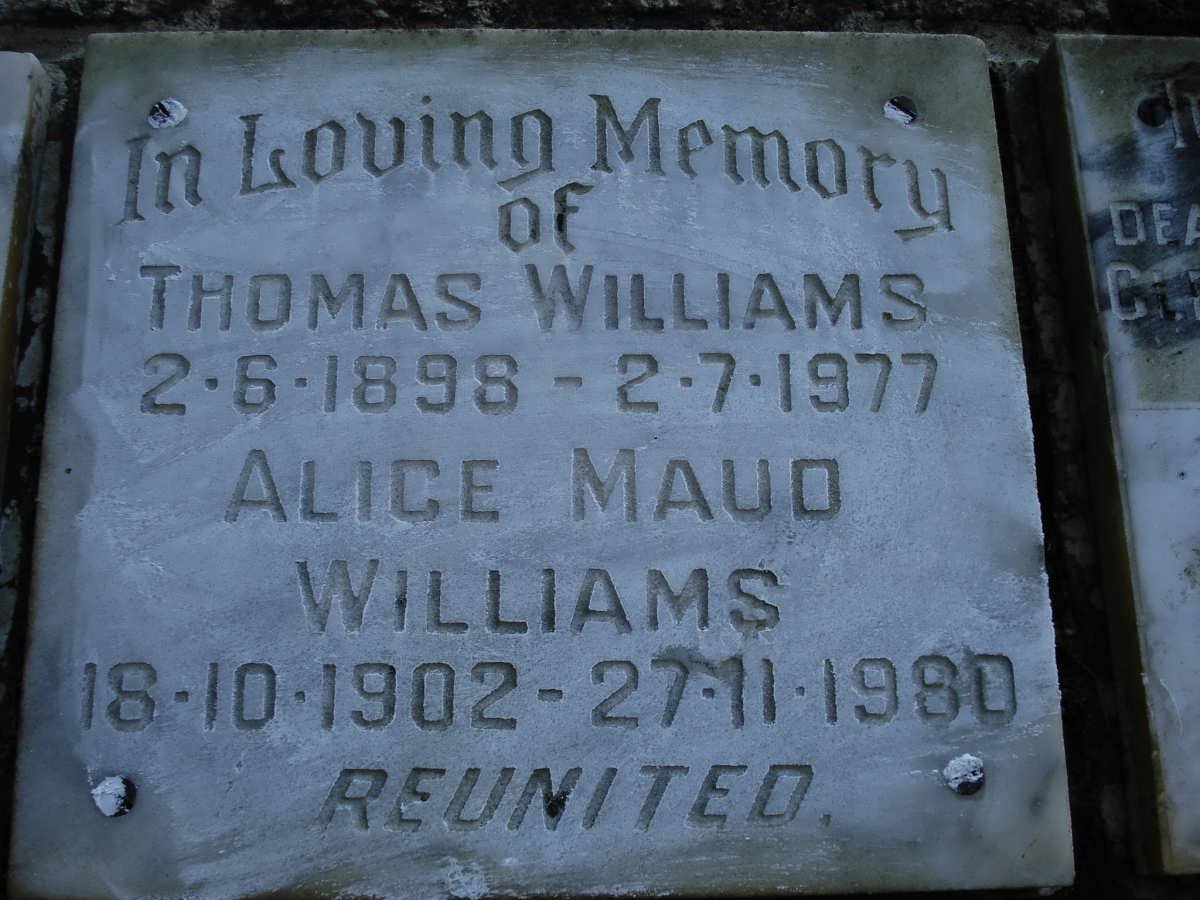 WILLIAMS Thomas 1898-1977 &amp; Alice Maud 1902-1980