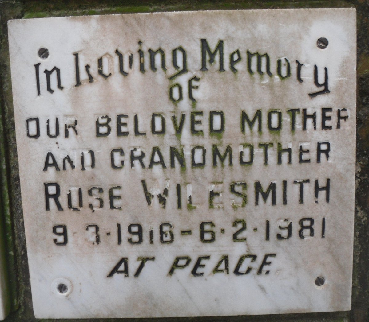 WILESMITH Rose 1916-1981