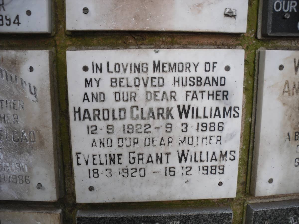 WILLIAMS Harold Clark 1922-1986 &amp; Eveline Grant 1920-1989
