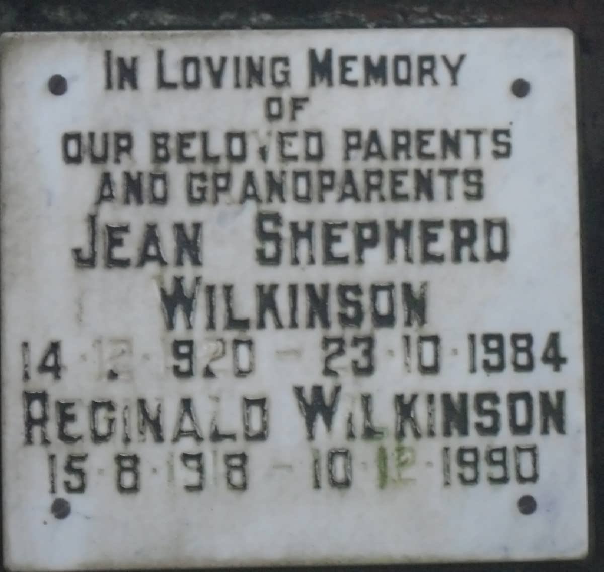 WILKINSON Reginald 1918-1990 &amp; Jean Shepherd 1920-1984