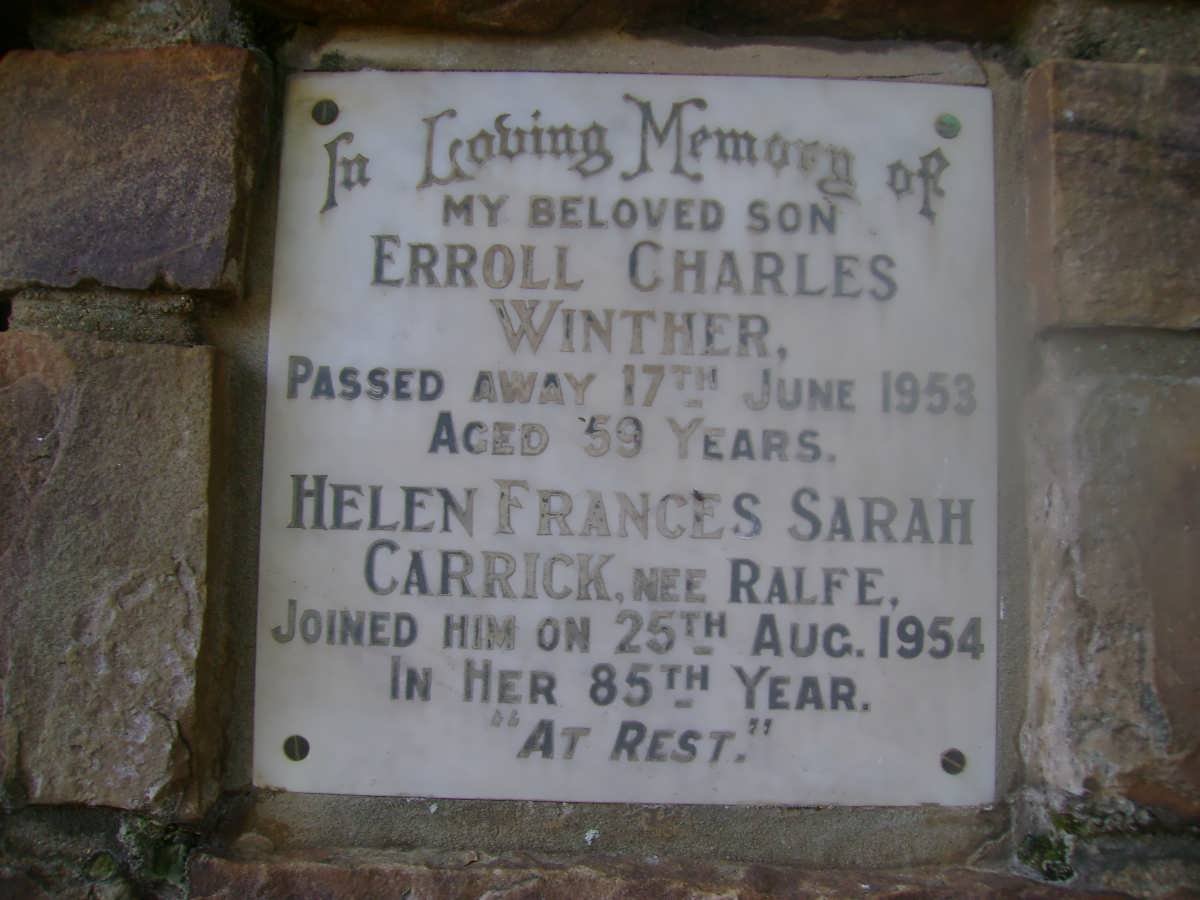 WINTHER Erroll Charles -1953 :: CARRICK Helen Frances Sarah nee RALFE -1954