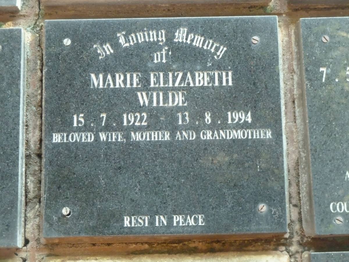 WILDE Marie Elizabeth 1922-1994