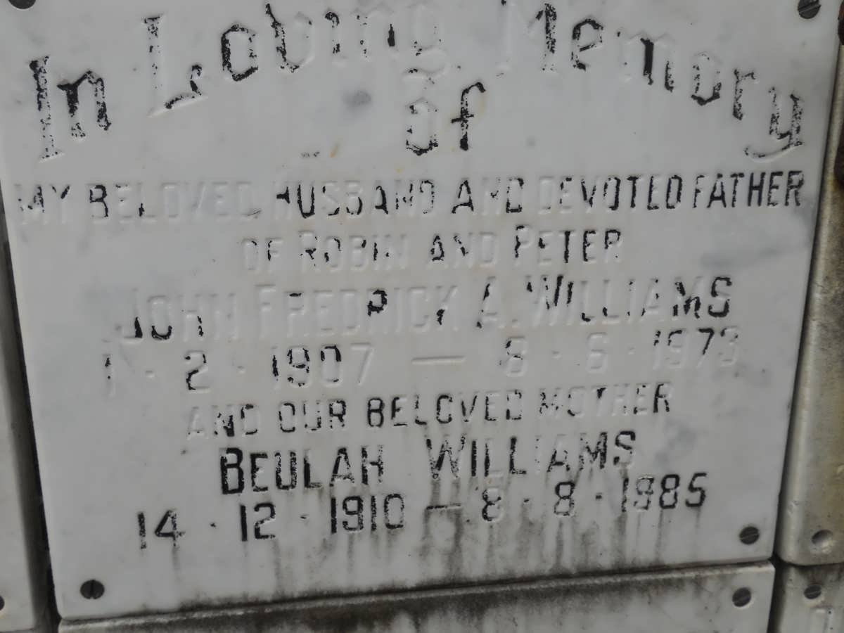 WILLIAMS John Fredrick A. 1907-1973 &amp; Beulah 1910-1985