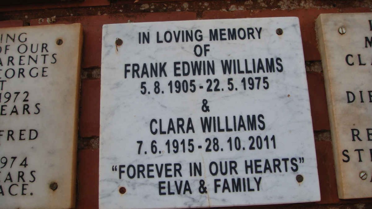 WILLIAMS Frank Edwin 1905-1975 &amp; Clara 1915-2011
