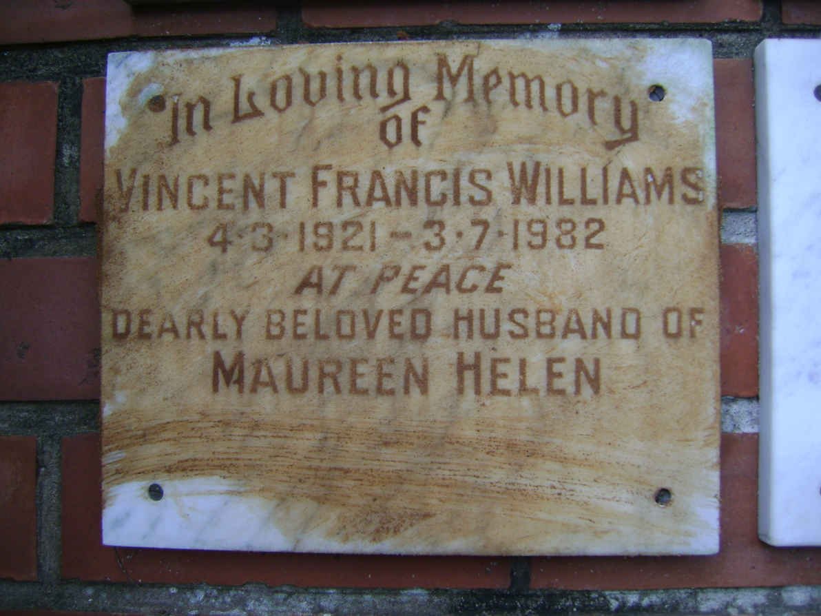 WILLIAMS Vincent Francis 1921-1982 