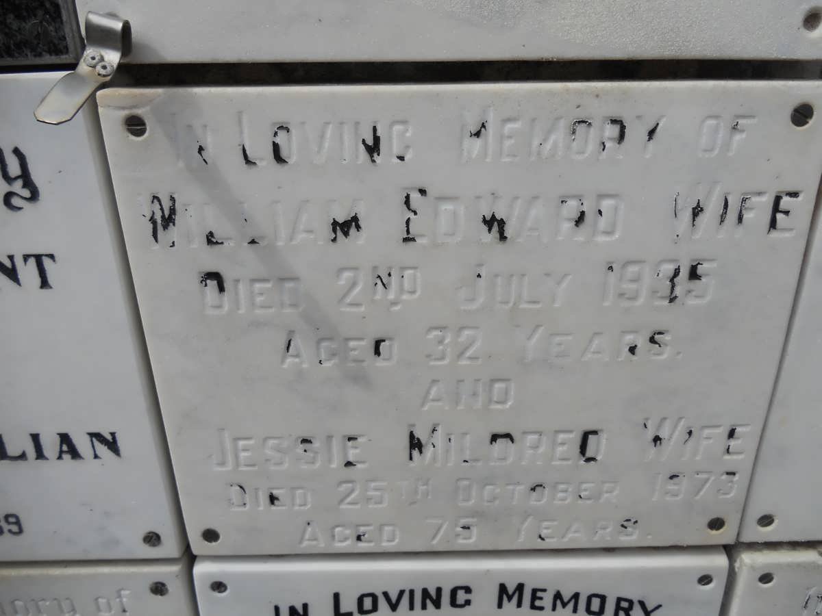 WIFE William Edward -1935 &amp; Jessie Mildred -1973