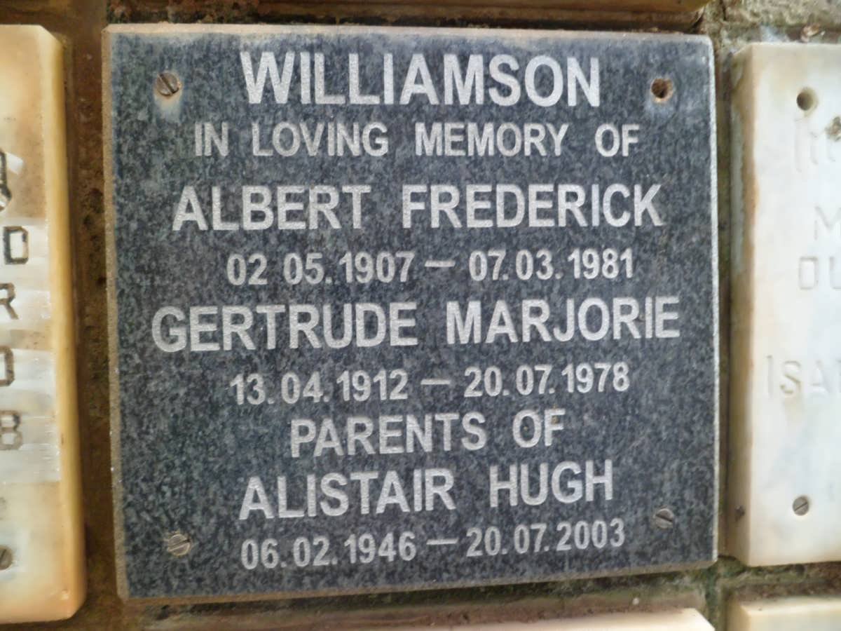 WILLIAMSON Albert Frederick 1907-1981 &amp; Gertrude Marjorie 1912-1978 :: WILLIAMSON Alistair Hugh 1946-2003