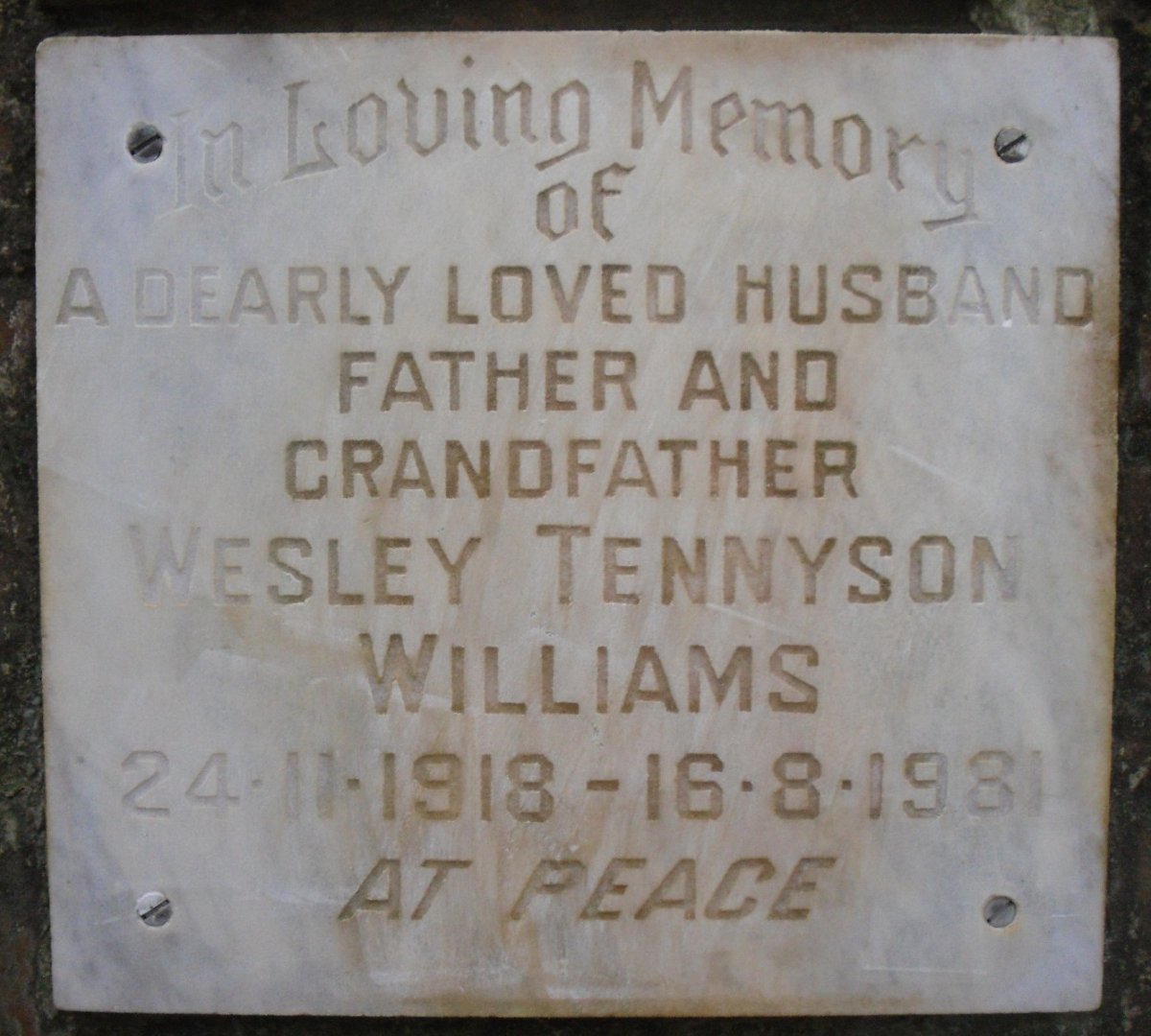 WILLIAMS Wesley Tennyson 1918-1981