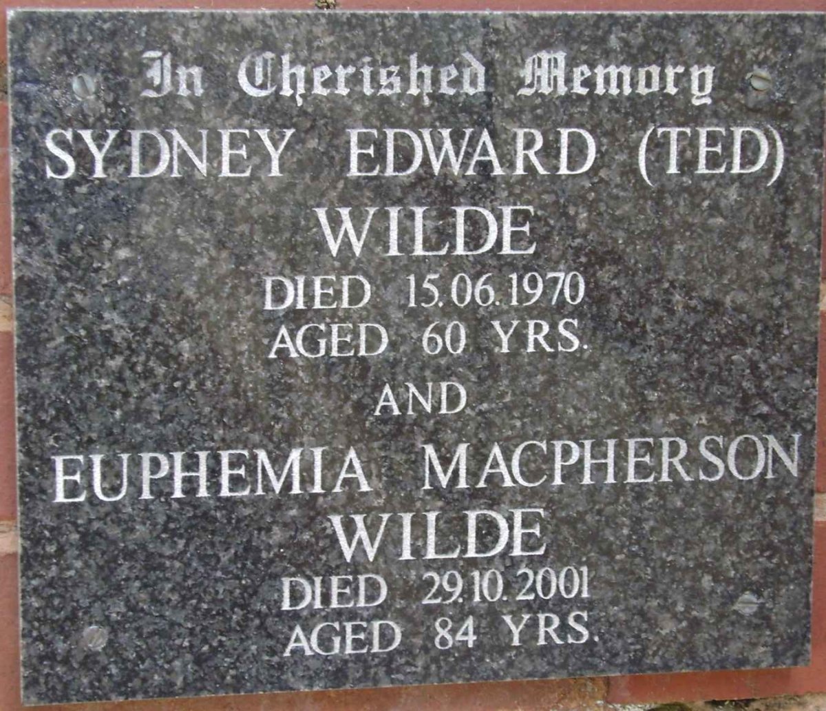 WILDE Sydney Edward -1970 &amp; Euphemia Macpherson -2001