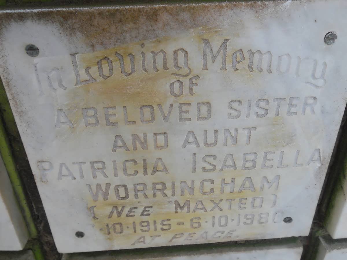 WORRINGHAM Patricia Isabella nee MAXTED 1915-1980