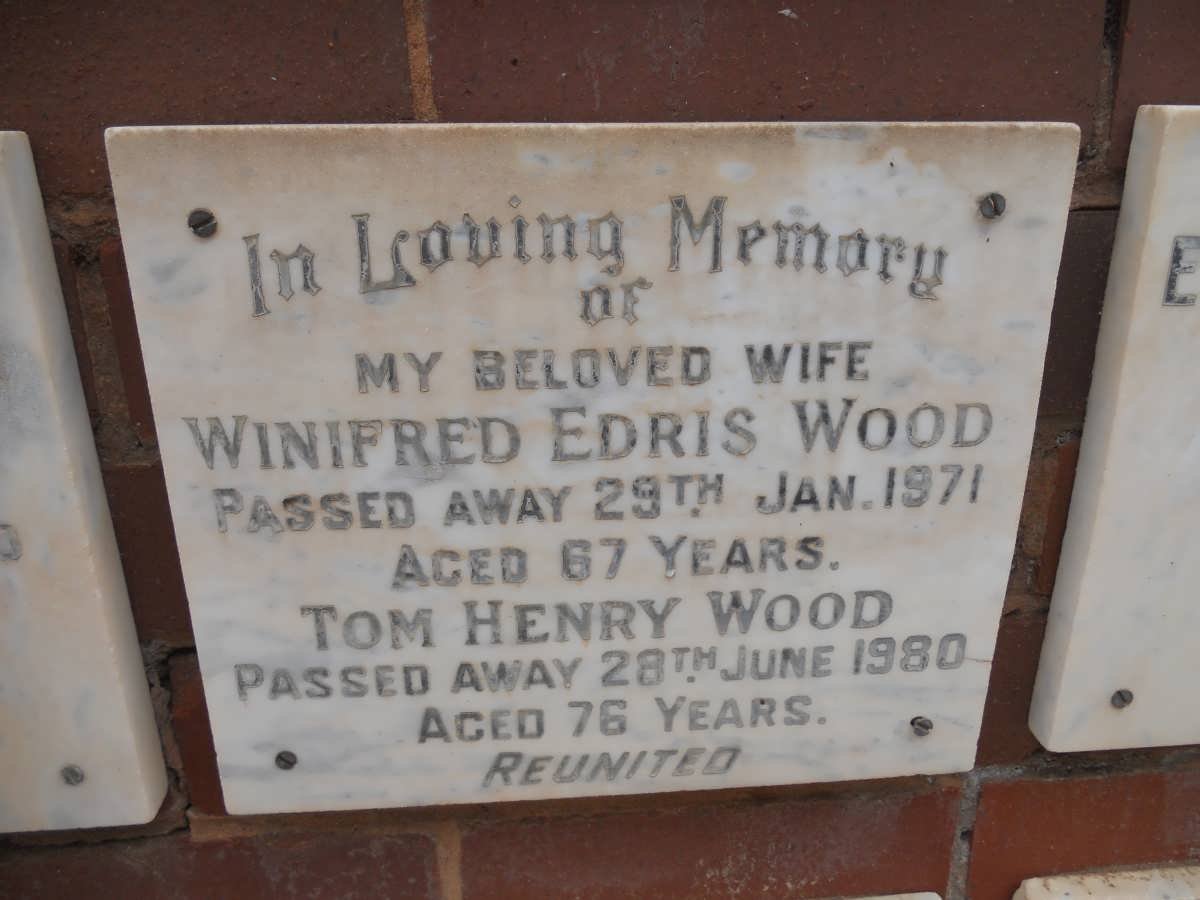 WOOD Tom Henry -1980 &amp; Winifred Edris -1971