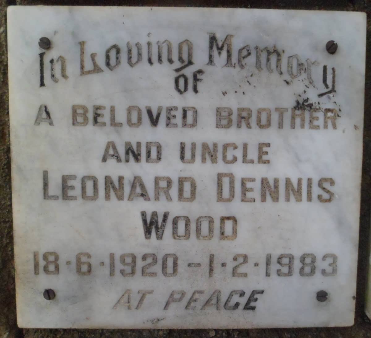 WOOD Leonard Dennis 1920-1983