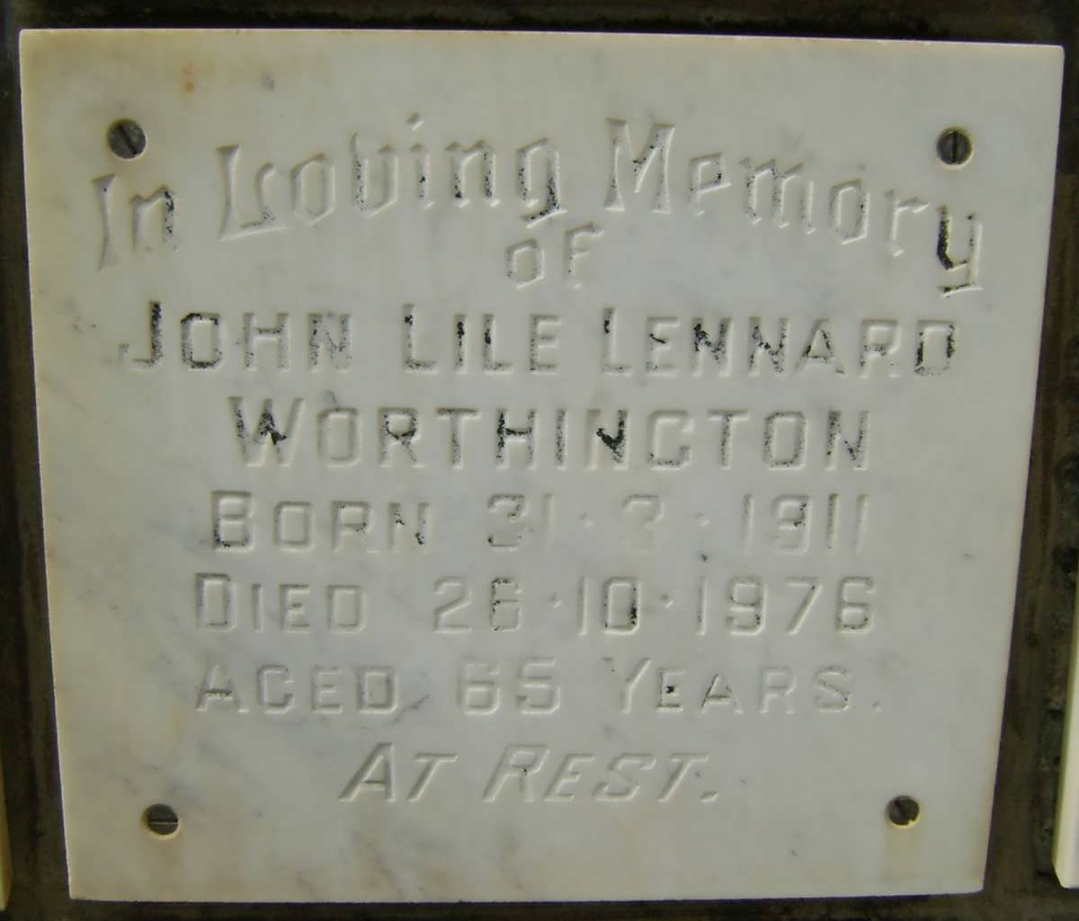 WORTHINGTON John Lile Lennard 1911-1976
