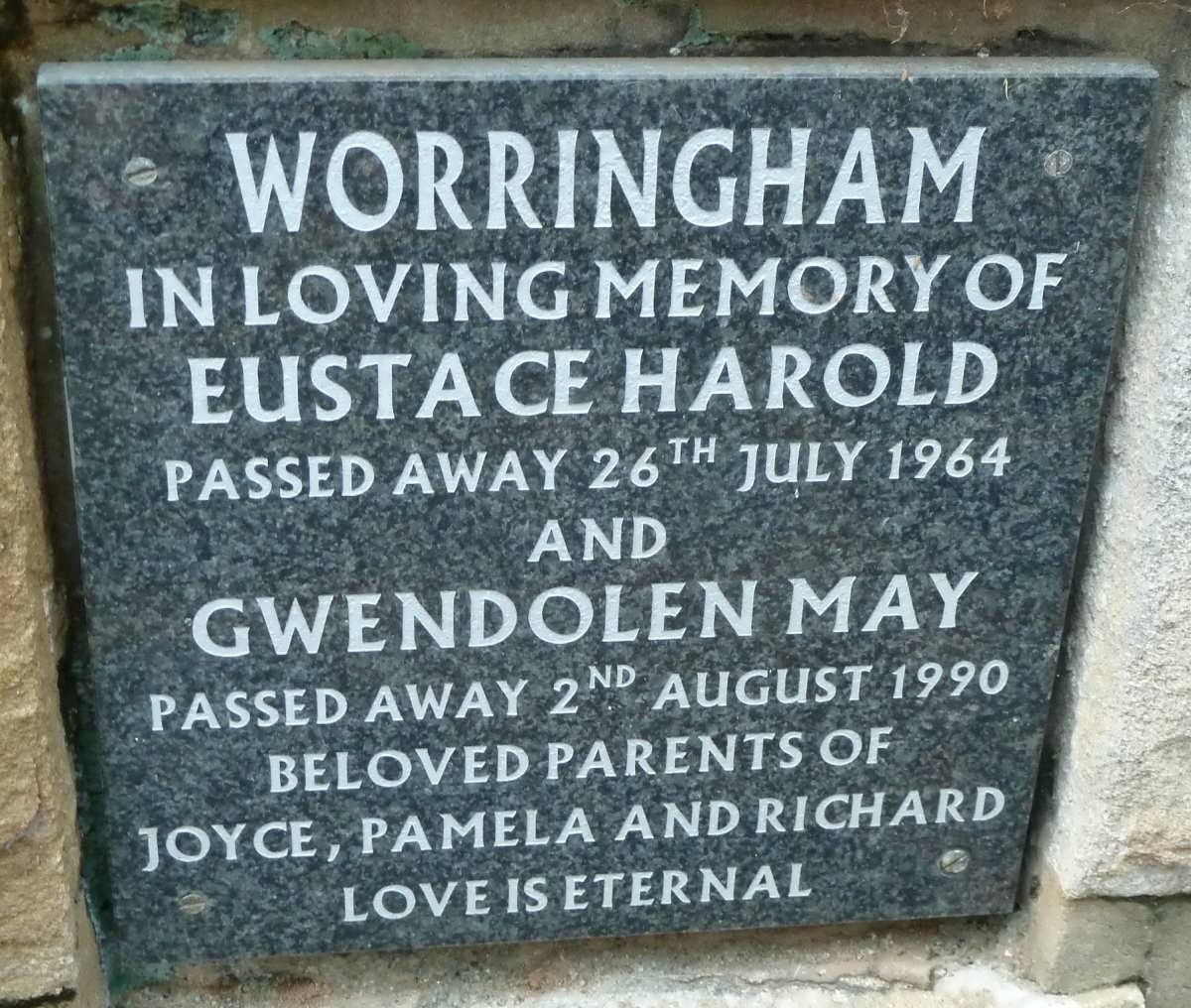 WORRINGHAM Eustace Harold -1964 &amp; Gwendolen May -1990
