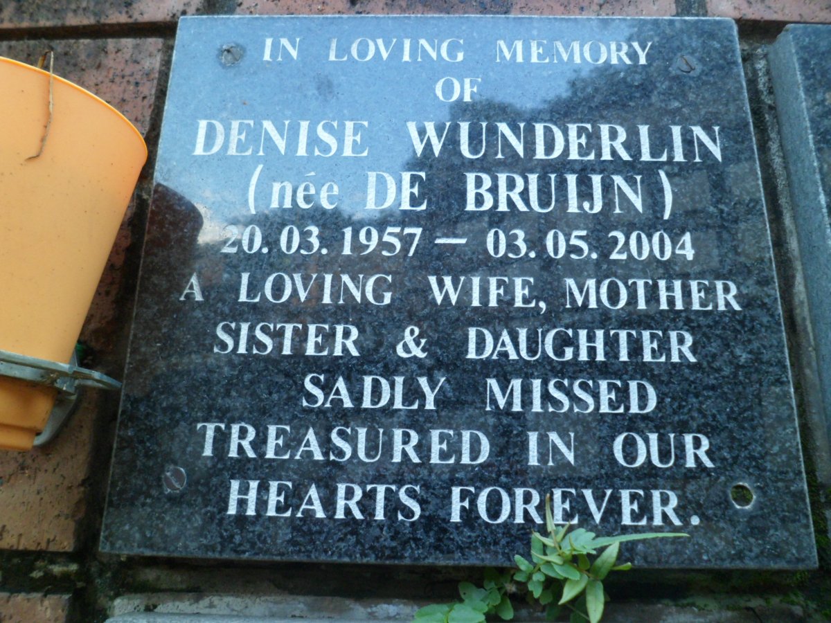 WUNDERLIN Denise nee DE BRUIJN 1957-2004