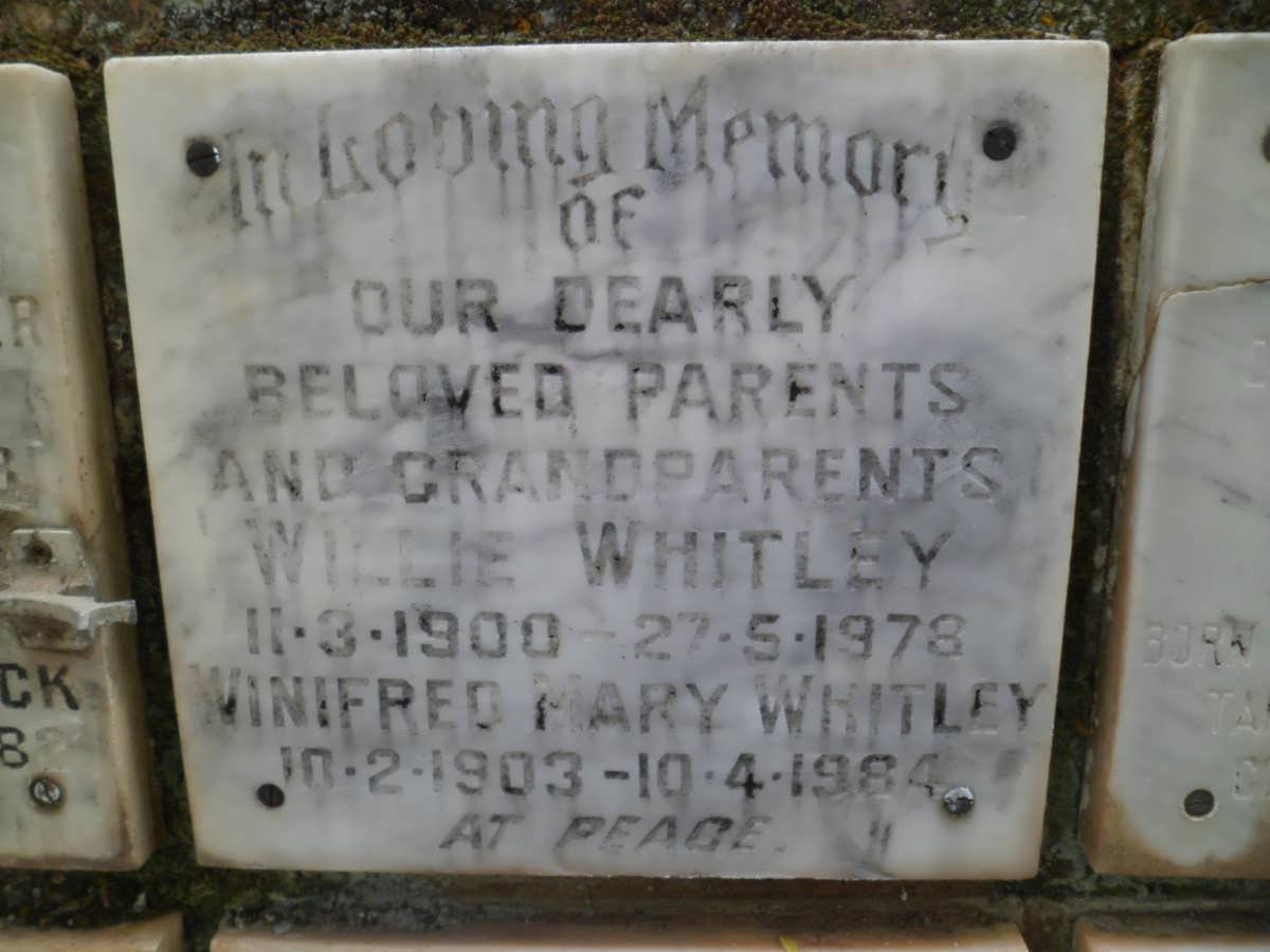 WHITLEY Willie 1900-1978 &amp; Winifred Mary 1903-1984