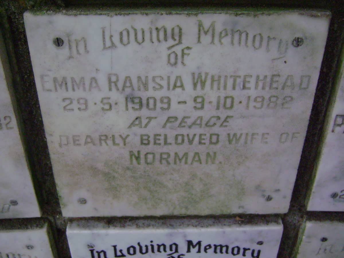 WHITEHEAD Emma Ransia 1909-1982