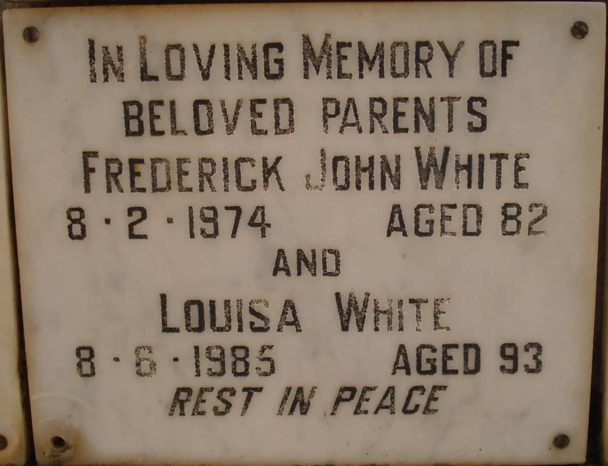 WHITE Frederick John -1974 &amp; Louisa -1985