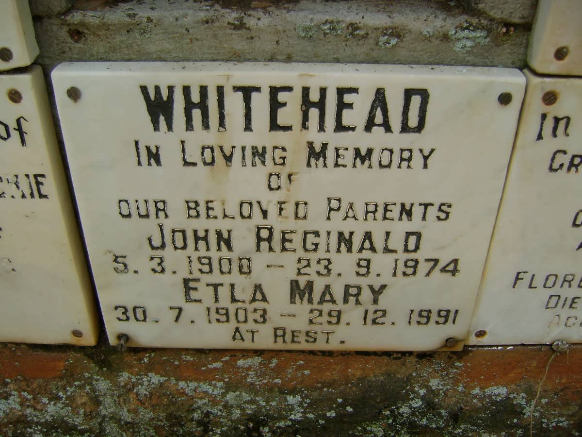 WHITEHEAD John Reginald 1900-1974 &amp; Etla Mary 1903-1991