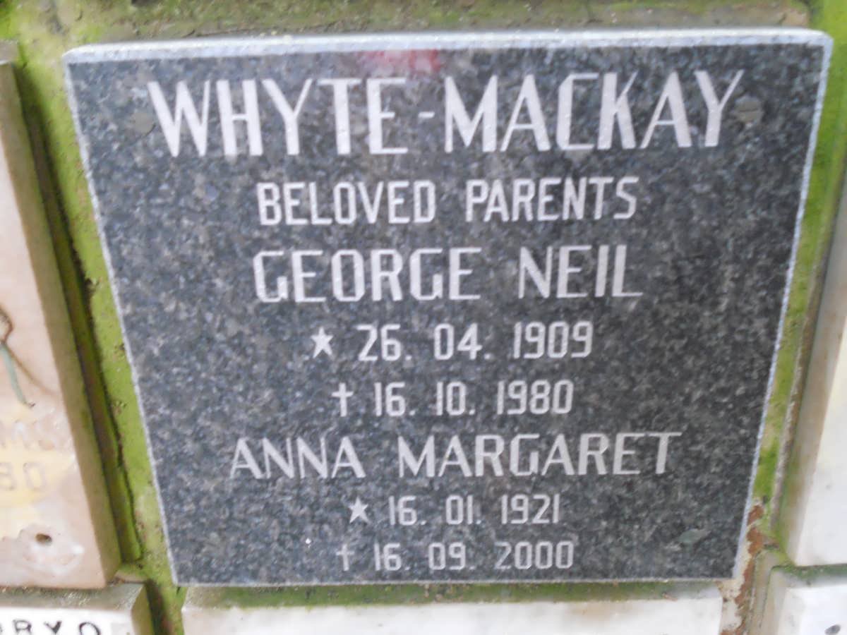 WHYTE-MACKAY George Neil 1909-1980 &amp; Anna Margaret 1921-2000