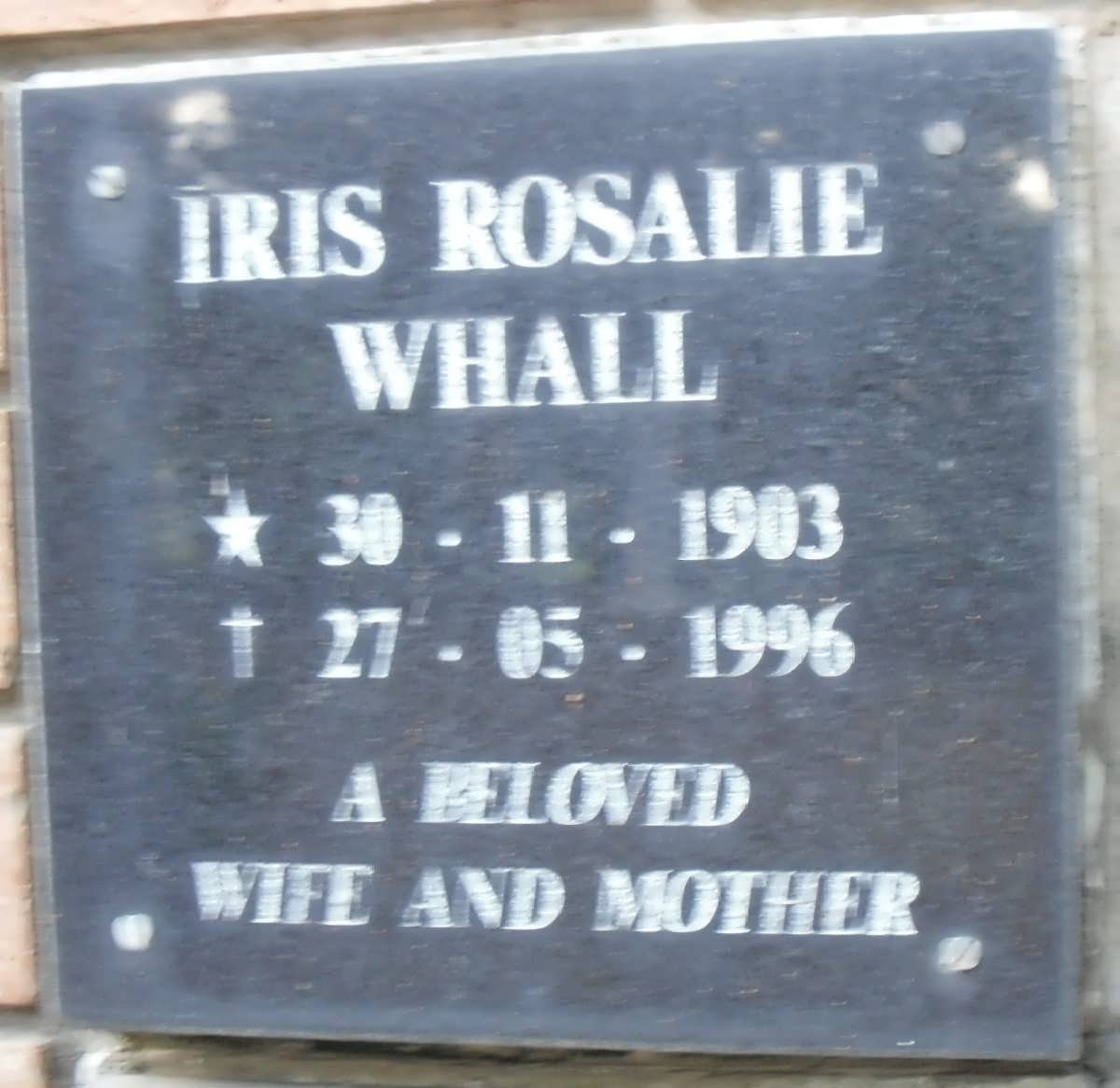 WHALL Iris Rosalie 1903-1996
