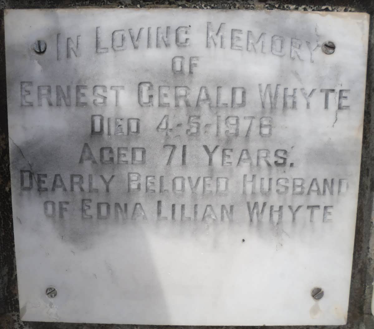 WHYTE Ernest Gerald -1976