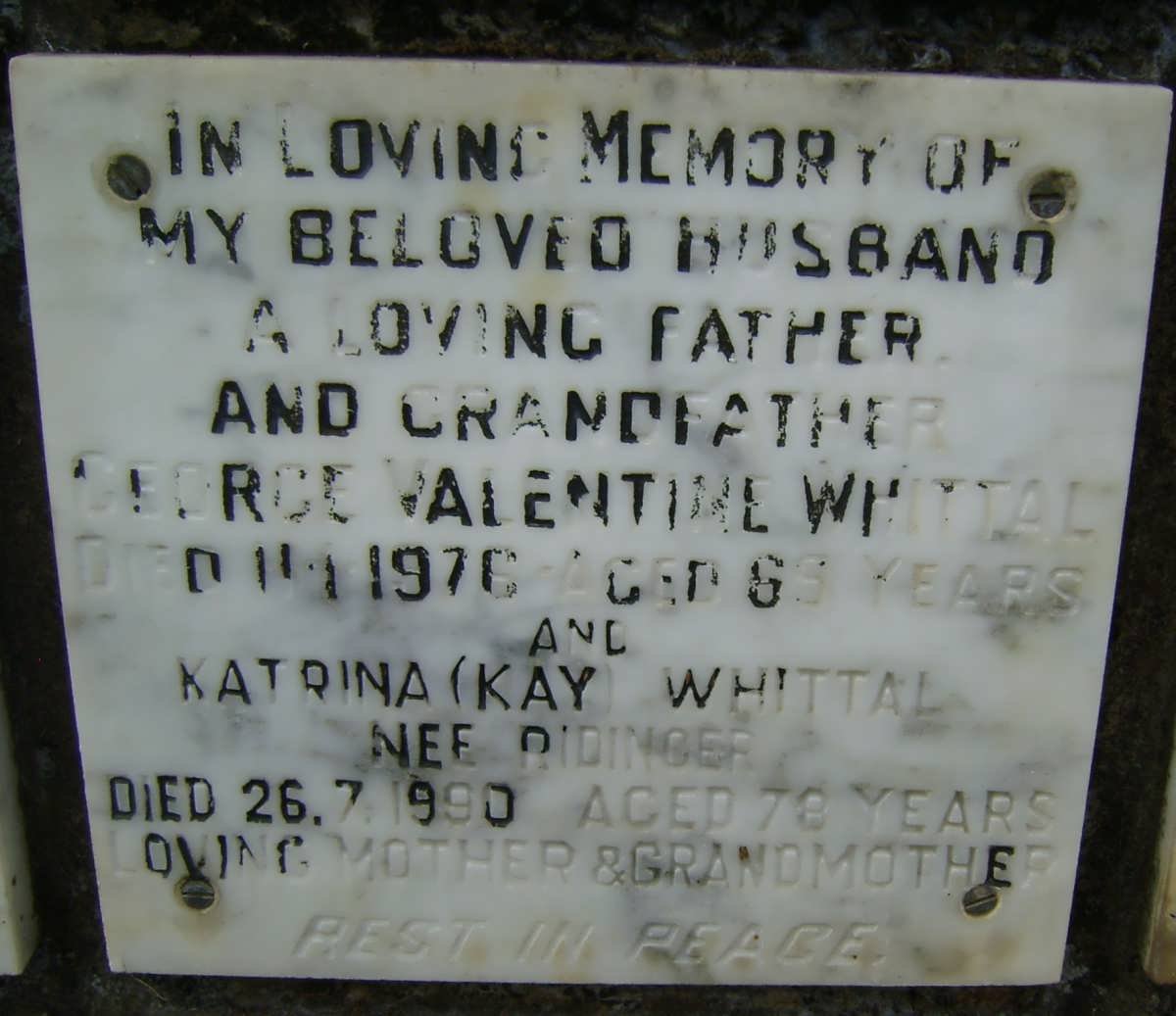 WHITTAL George Valentine -1976 &amp; Katrina RIDINGER -1990